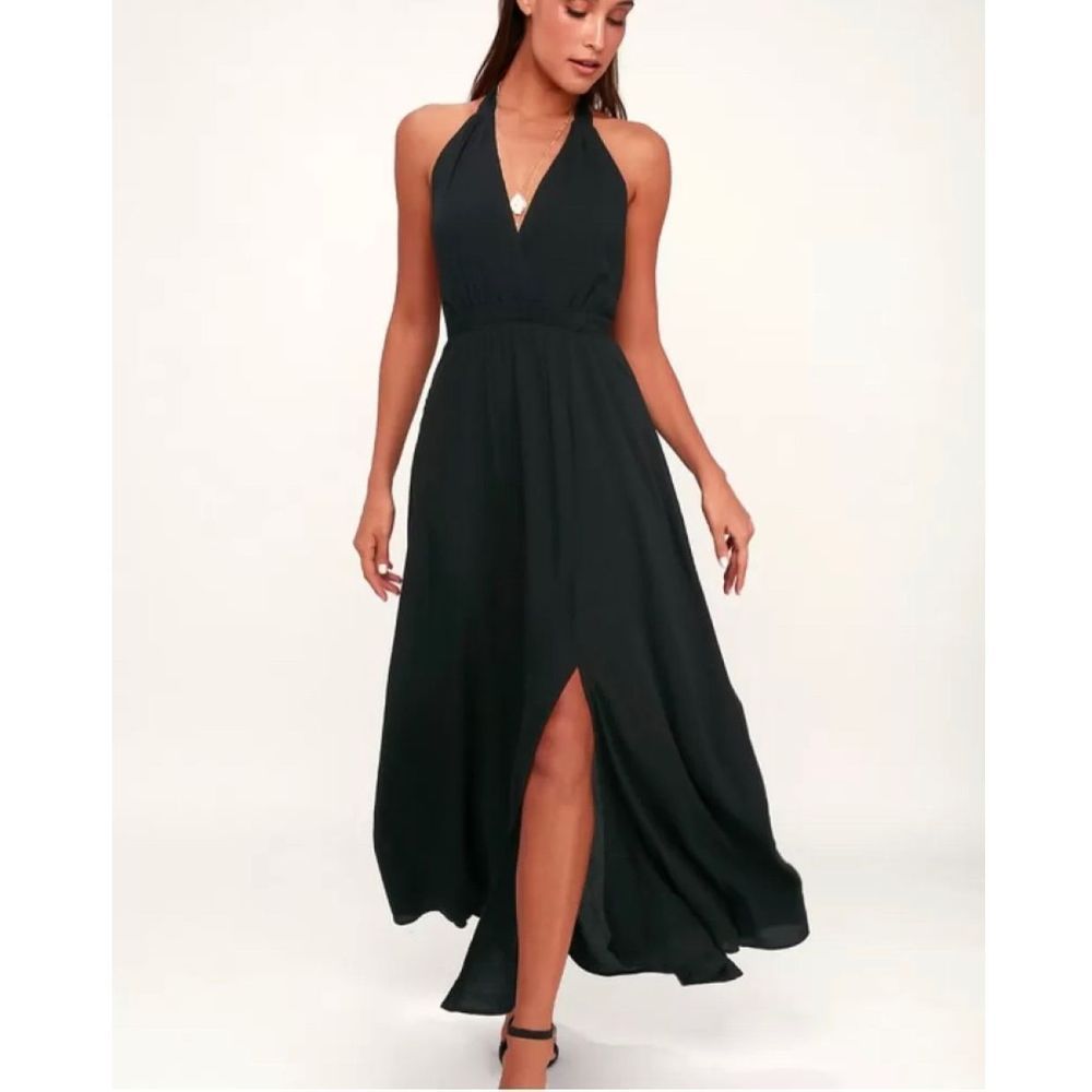 Lulus Finest Hour Black Halter Maxi Dress
